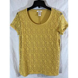 Isela Women's X-Large Yellow Lace Short Sleeve Blouse